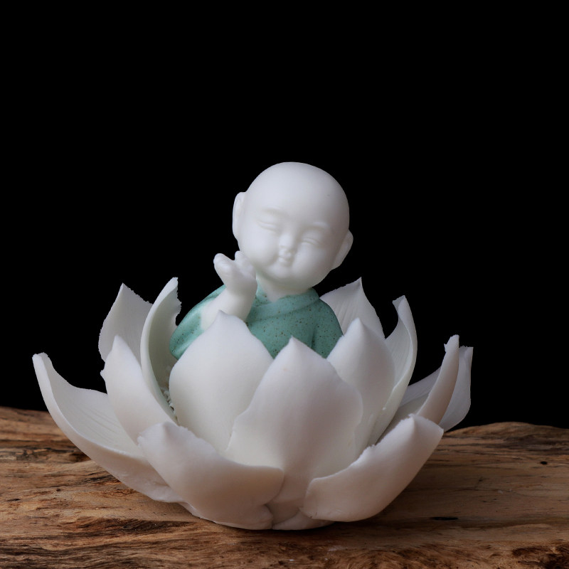 陶瓷莲花摆件手捏居家装饰工艺品客厅摆饰禅意车载摆件