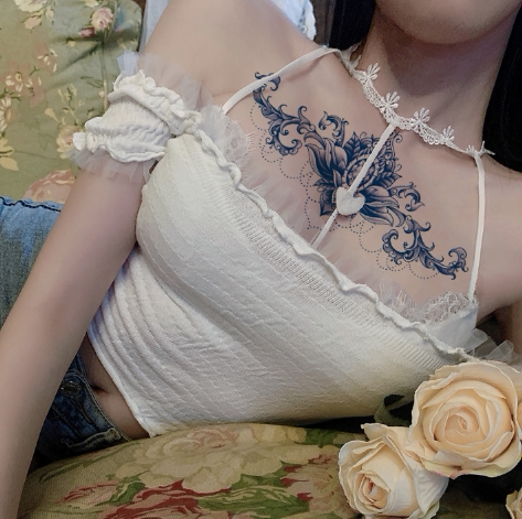 反光草本果汁半永久纹身贴胸防水持久男女胸口身体彩妆