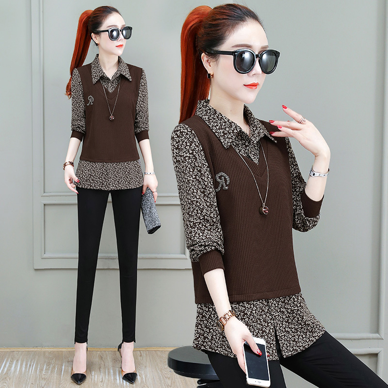假两件碎花衬衫女士上衣2023今年早春装新款小个子衬衣欧货小衫