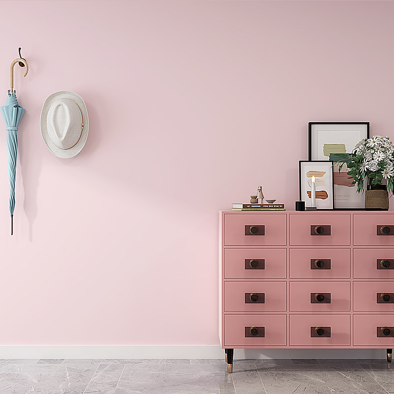 粉色淡粉壁纸少女公主粉浅藕粉肉粉儿童墙纸无纺布墙纸