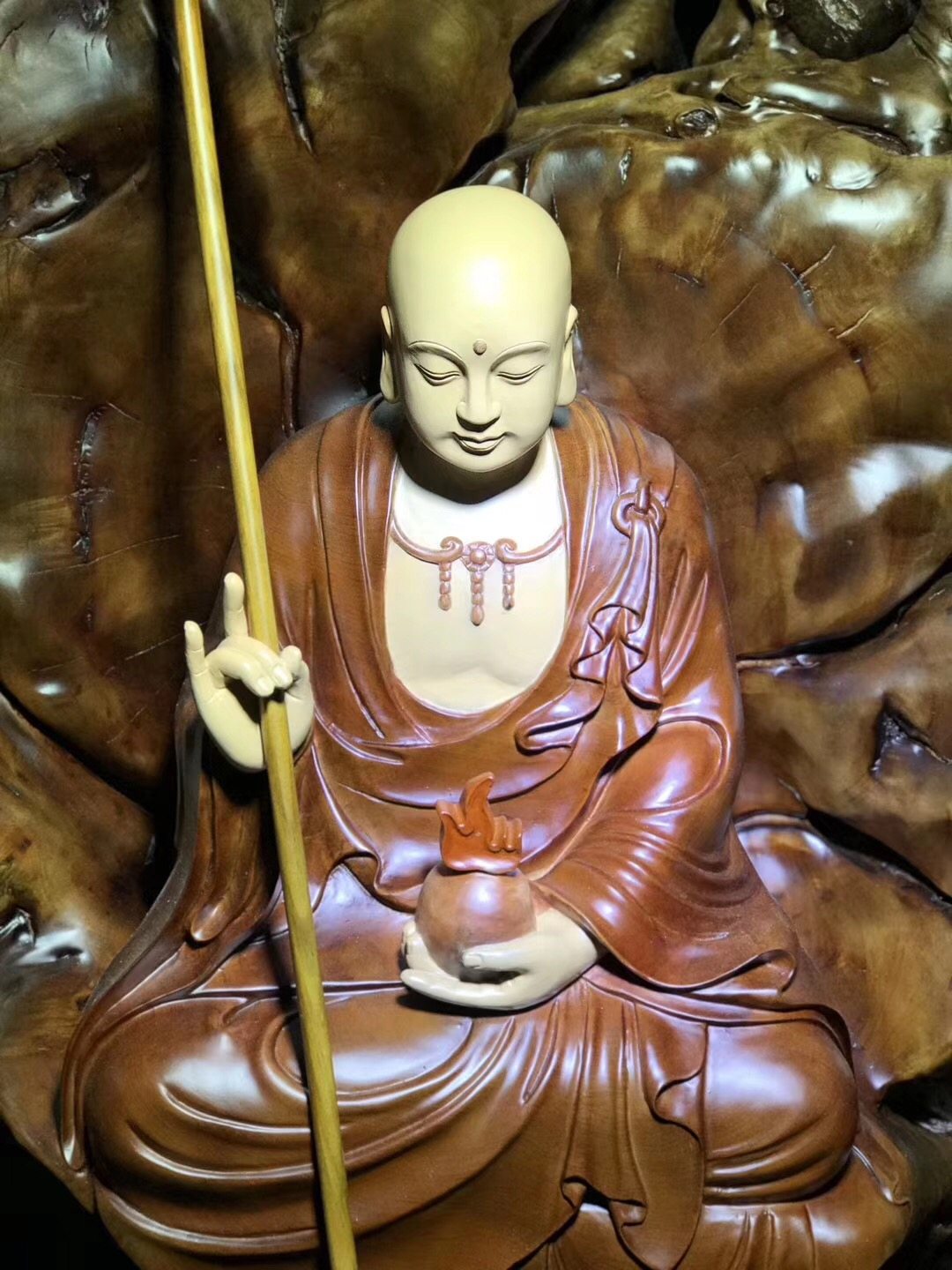 太行崖柏根雕摆件陈化随金丝荔枝木地菩萨大型根雕