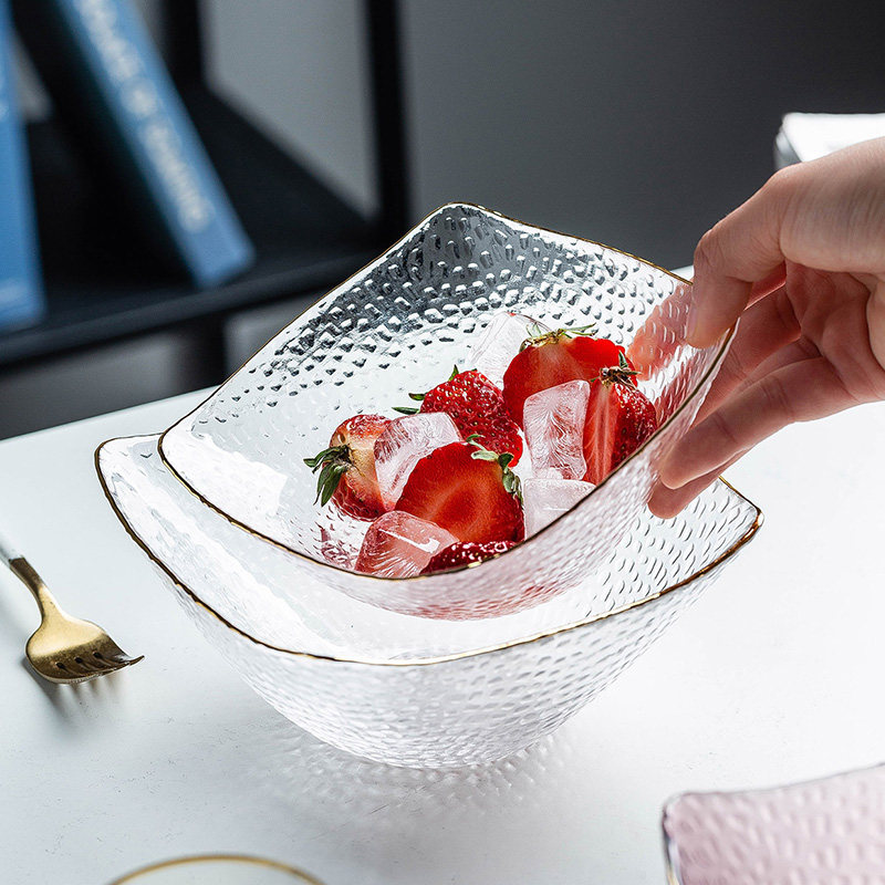 新款2020年好看的拌面金边玻璃碗透明沙拉碗水果碗网红款家用吃饭