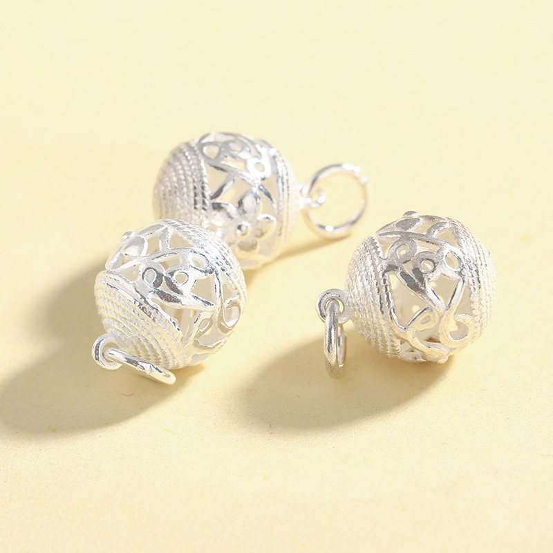 芭雅925银饰镂空雕花圆珠小吊坠手工diy项链挂件饰品配件材料