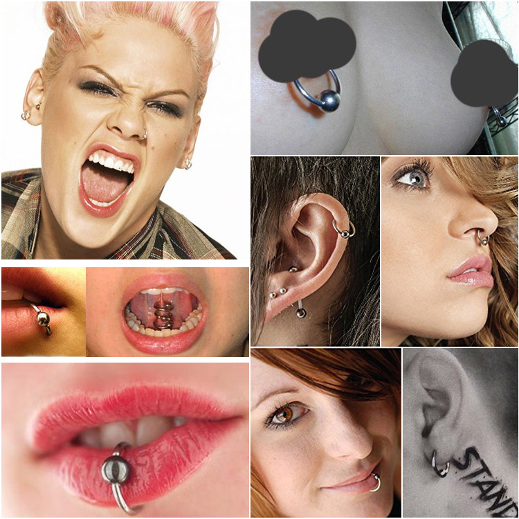 包邮2019性感女穿刺阴环卡珠pa环钛钢小耳朵耳环耳骨鼻环唇环乳环
