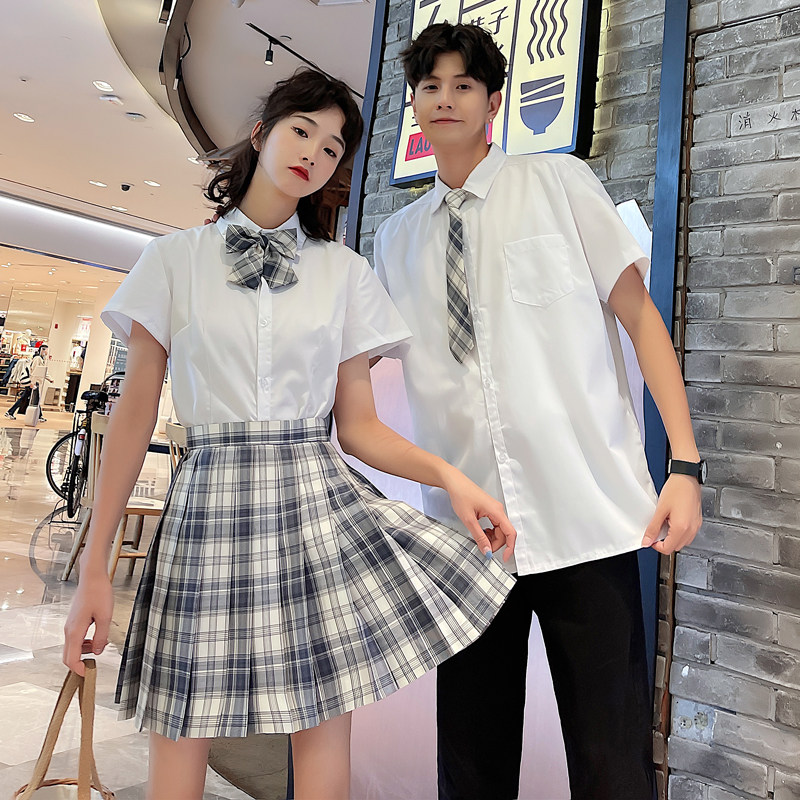 主恋白衬衫两件半身衬衫jk情侣装制服潮流新款时尚套装