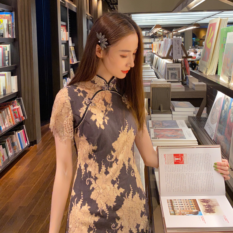 蚀骨旗袍蕾丝性感中国国风年轻少女气质优雅旗袍