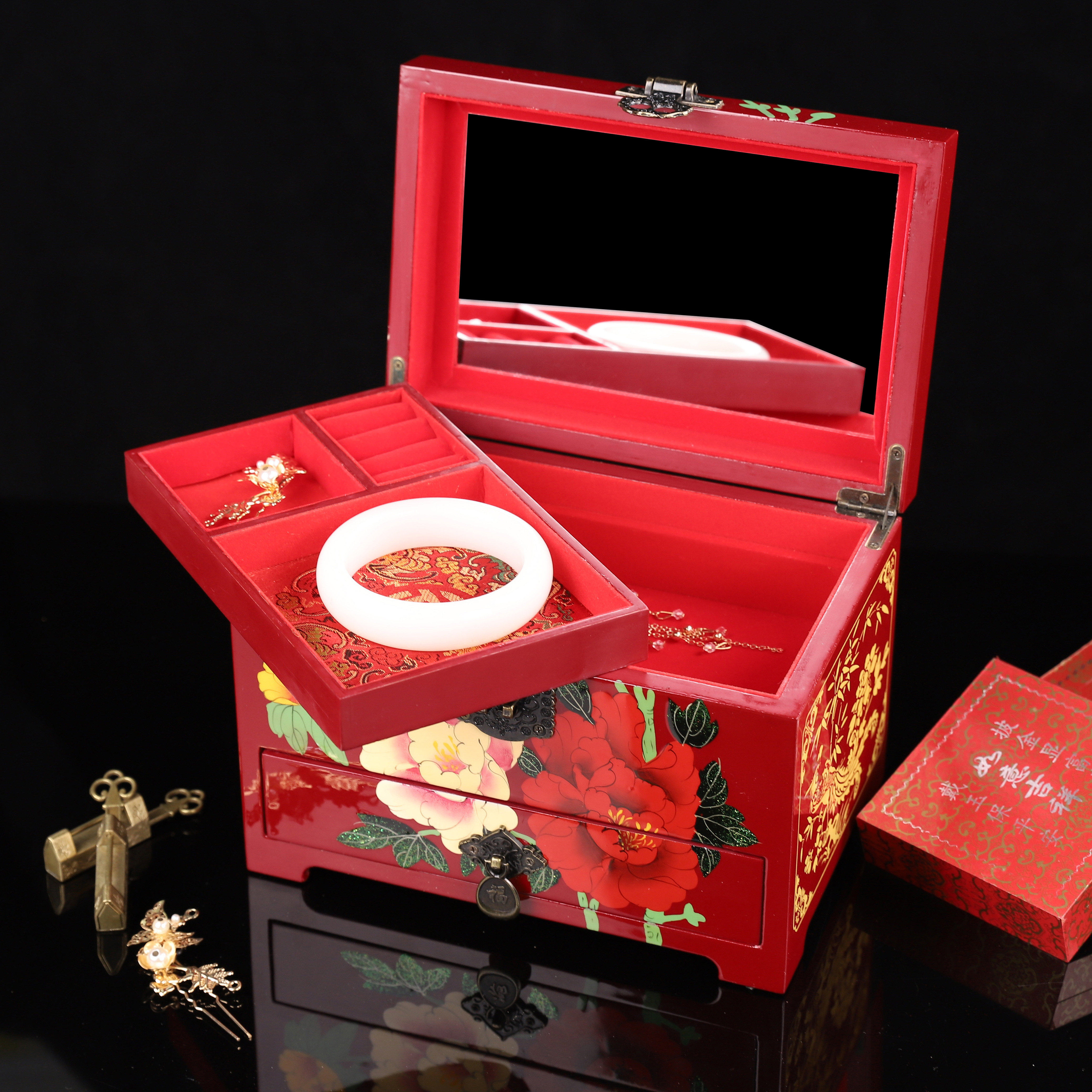 手工珠宝家用抽屉木质大容量中式古风新中式首饰盒首饰盒