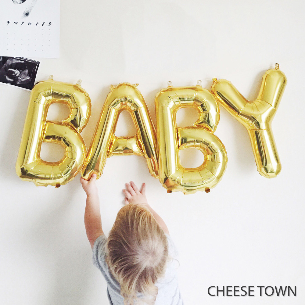 可悬挂16寸英文宝贝baby字母气球铝膜金属派对气球