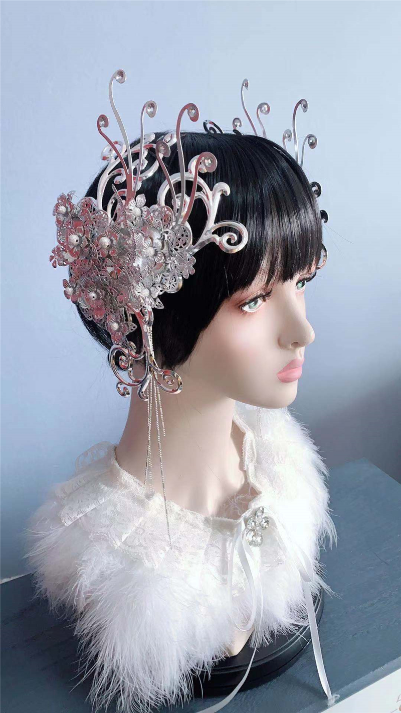 影楼创意银色化妆比赛夸张走秀满天星头饰摄影发饰