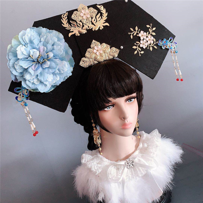 古装格格帽旗头清朝头中国风宫女头饰头花汉服发饰