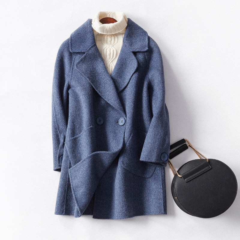 翻领双面羊绒大衣女士中长款羊毛呢绒纯色披风衣收腰呢子外套女装