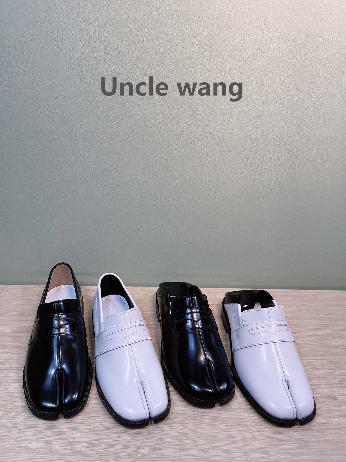 unclewang新款mm6趾鞋真皮大底猪蹄踩脚两乐福单鞋