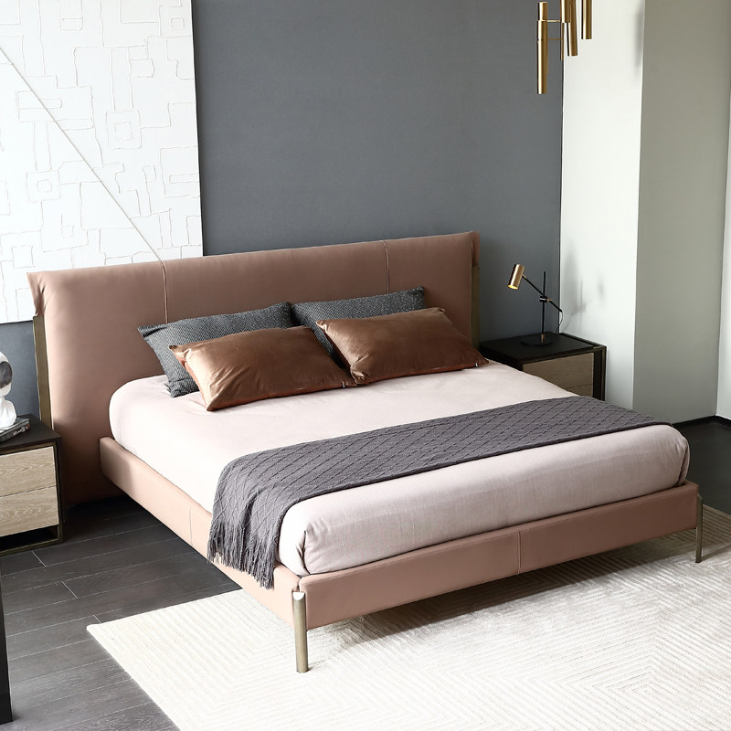 ulllo意大利现代轻奢高端定制卧室磨砂皮全真皮皮艺床