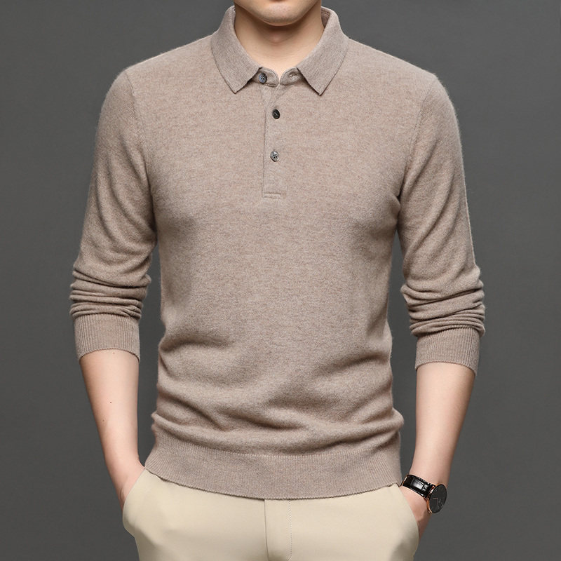 秋冬纯羊羊毛衫鄂尔多斯中老年人爸爸毛衣宽松翻领针织针织衫