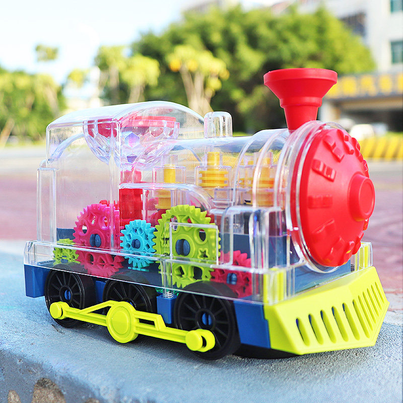 抖音同款透明齿轮火车电动万向车儿儿童儿童玩具电动