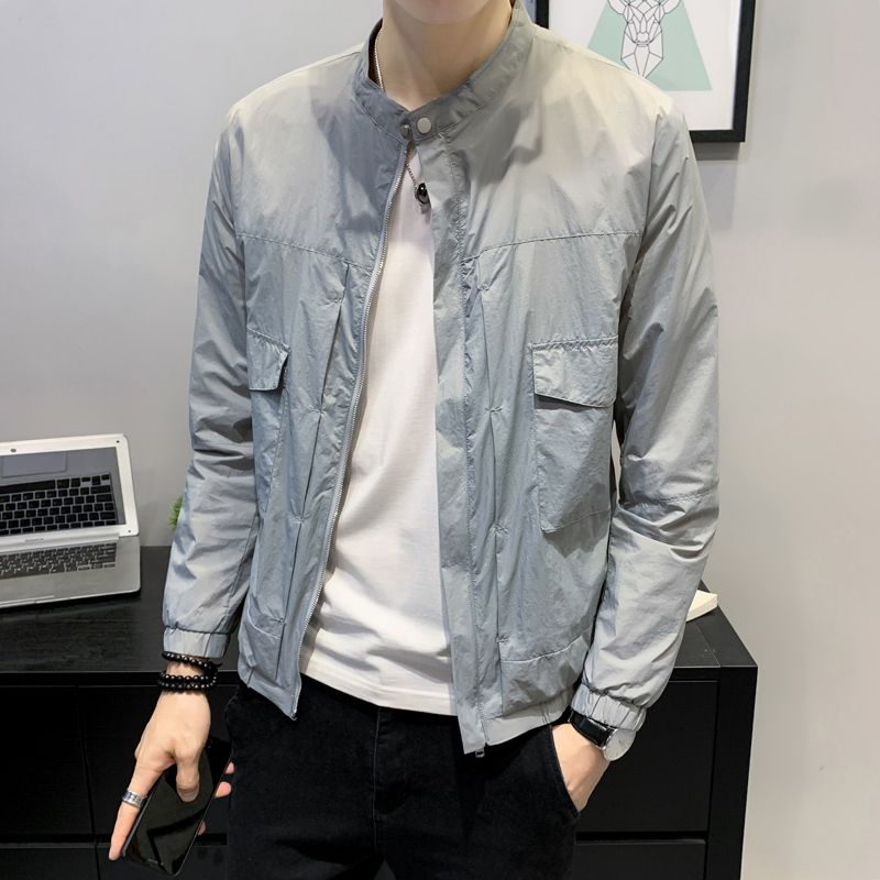 薄款外套男夏季休闲潮流立领防晒衣透气超薄褂子男士痞帅新款上衣