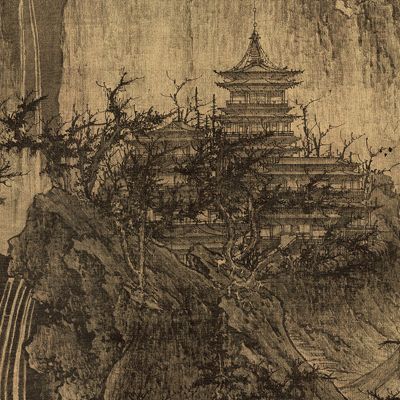 北宋李成晴峦萧寺山水国画画艺术微喷装饰画56x1114国画