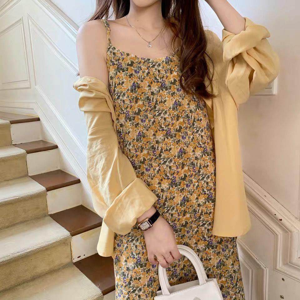 雪纺碎花连衣裙女夏气质吊带裙子ins超仙学生连衣裙