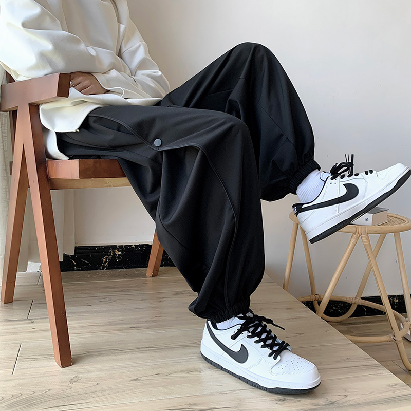 Ananterre 运动裤男士宽松束脚卫裤学生休闲裤子设计感排扣灯笼裤