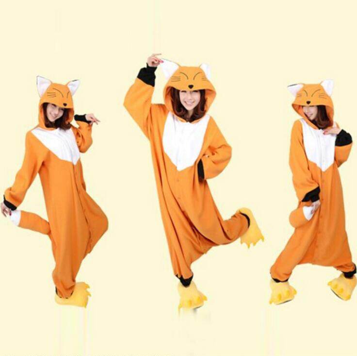 出口俄罗斯狐狸卡通连体睡衣情侣男女法兰绒如厕睡衣
