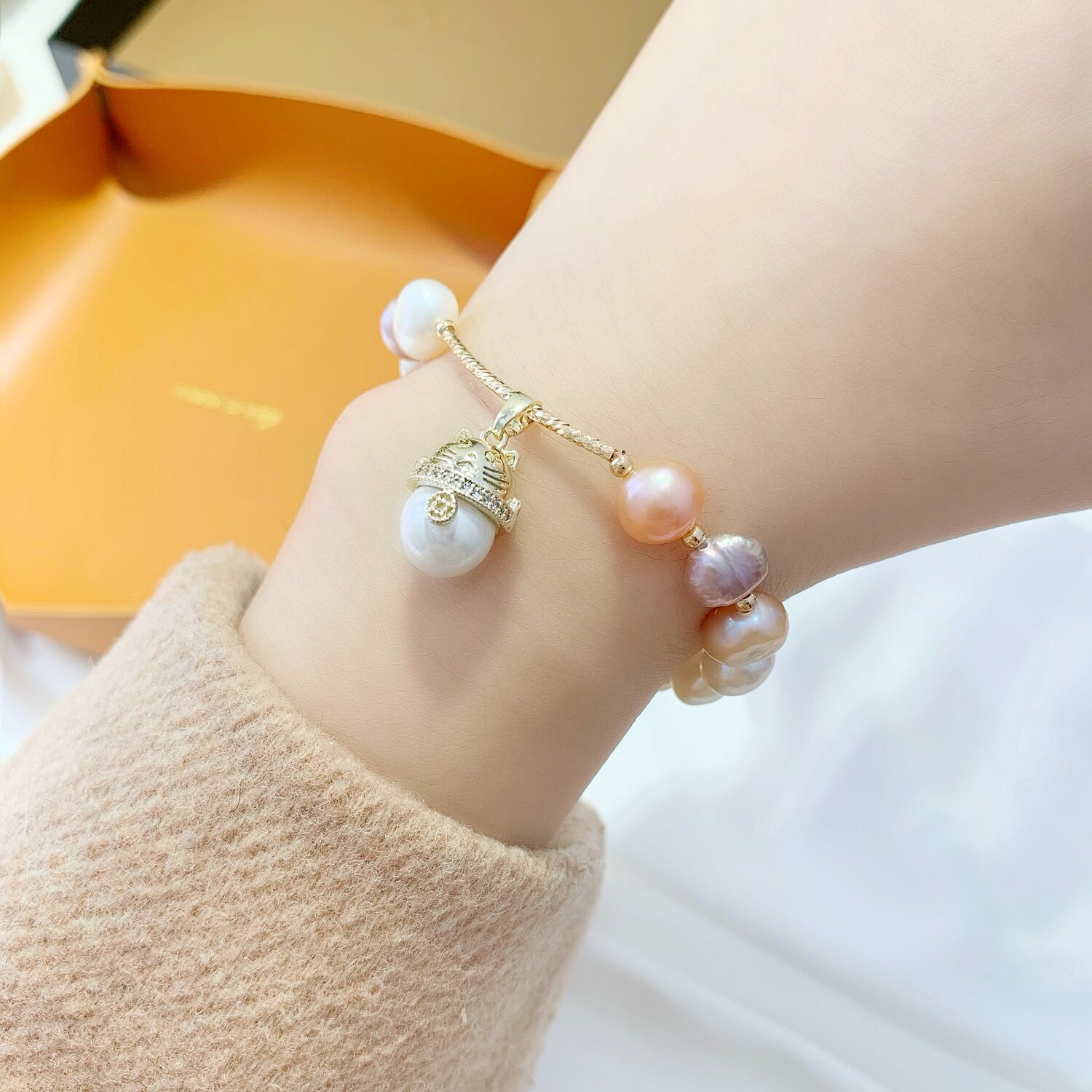 日韩气质优雅天然淡水珍珠串珠手链小众设计手链