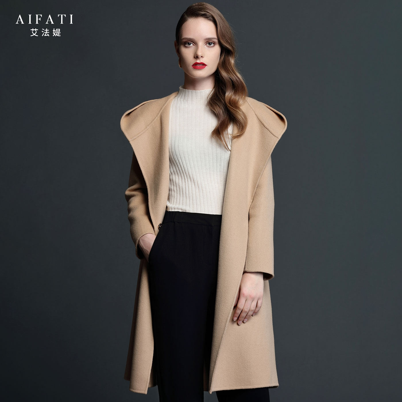 双面羊绒大衣2020冬季新款连帽腰带修身显瘦毛呢外套