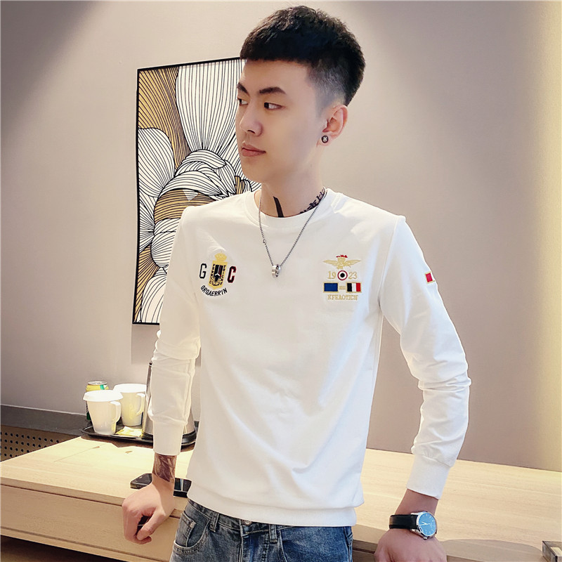 刺绣卫衣男2022新款春秋韩版潮流百搭男士冬装上衣加绒长袖打底衫