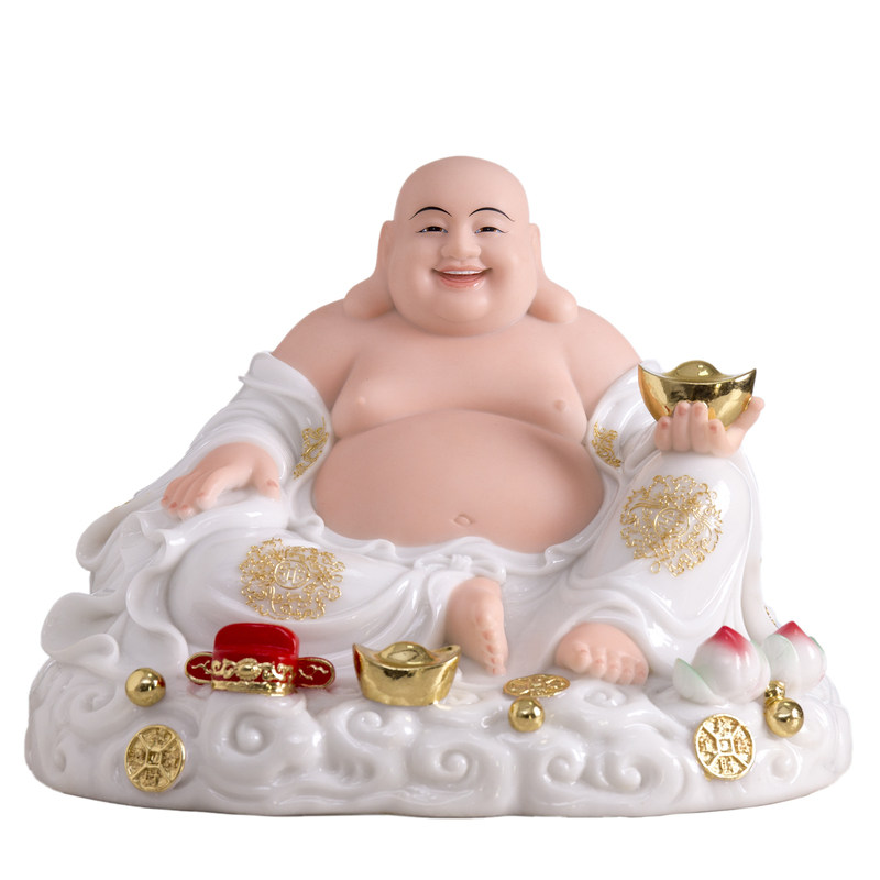 包邮弥勒汉白玉玉雕佛像宽体笑佛乐佛未来大肚摆件