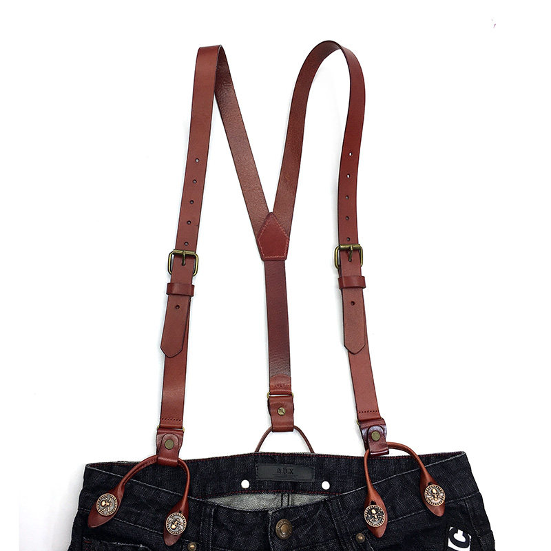 牛皮背带纽扣款头层皮吊裤带植鞣皮背带男款英伦复古全真皮背带