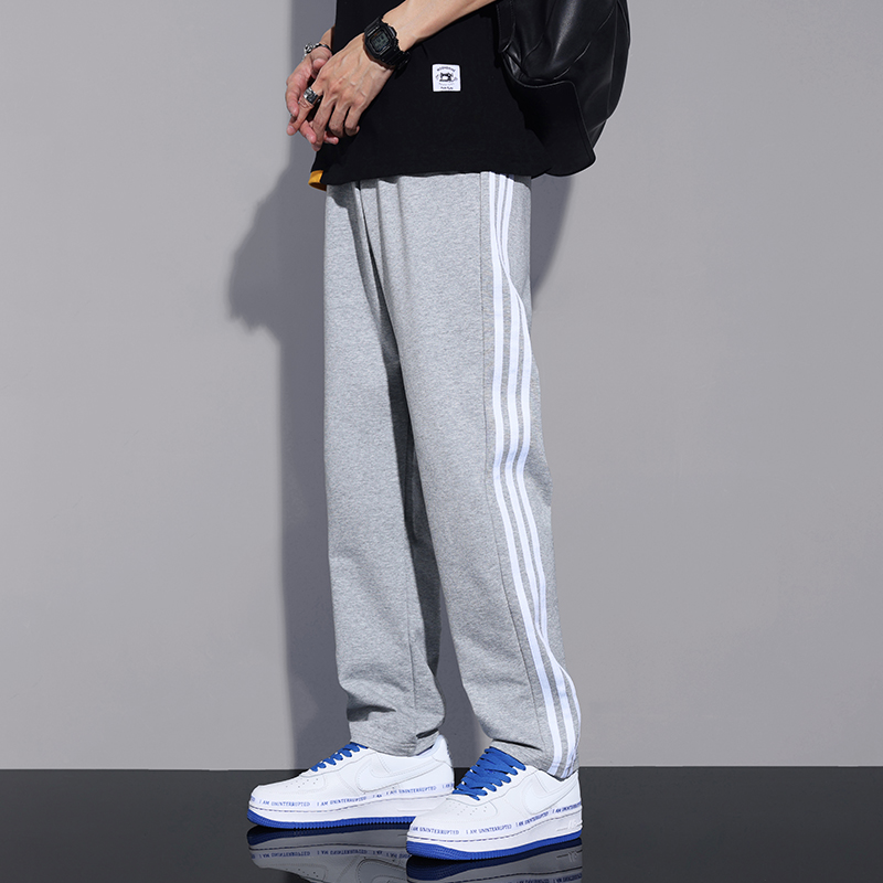 春秋季运动裤男士春夏薄款直筒卫裤潮牌帅气百搭侧条纹休闲长裤子