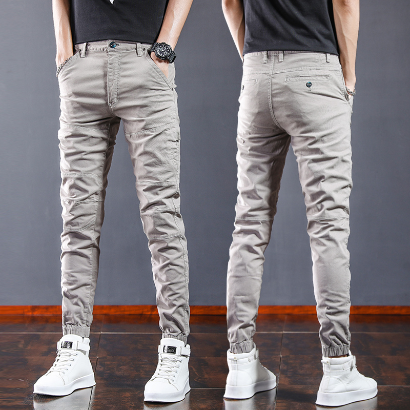 束脚休闲裤男士潮流高街美式工装裤2022夏季新款修身拼接长裤子男