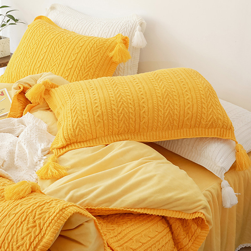 公主针织毛线流苏枕套秋冬水晶保暖ins单人枕套