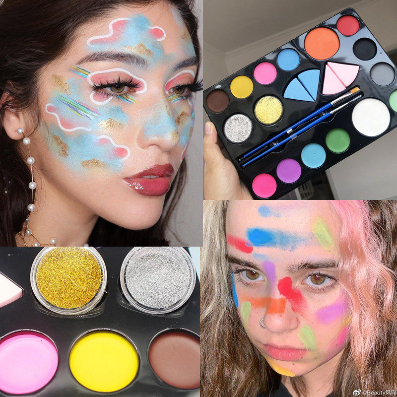 云朵妆彩虹妆12色人体彩绘脸部油彩戏剧化妆儿童彩绘京剧套盒装