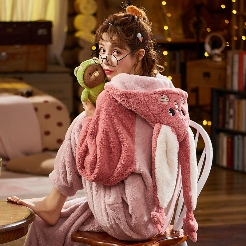 珊瑚瑚绒连体睡衣女春秋冬季卡通动漫可爱甜美睡衣