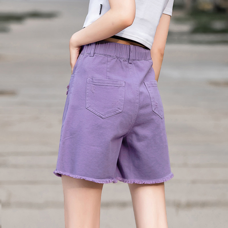 紫色宽松夏季五分四分高腰新款2021年短裤牛仔牛仔裤