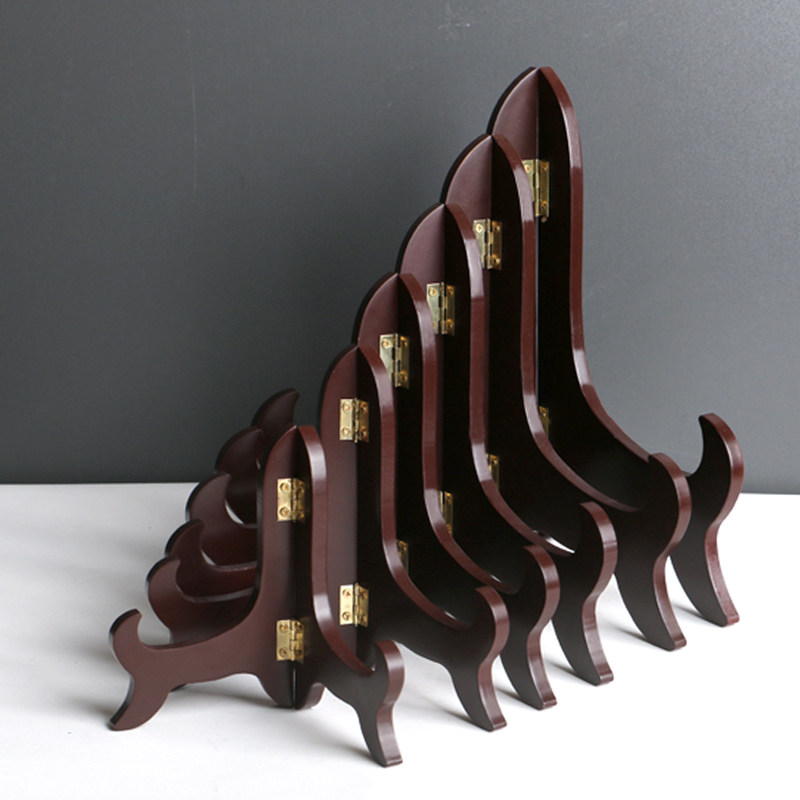 瓷盘架摆件架普洱茶饼架子盘子支架相框托架实木工艺品装饰盘架托