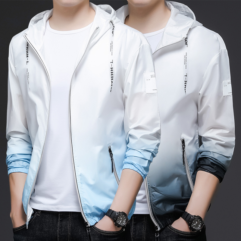 2022年夏季薄款冰丝外套男宽松春秋新款防晒衣服潮渐变休闲夹克衫