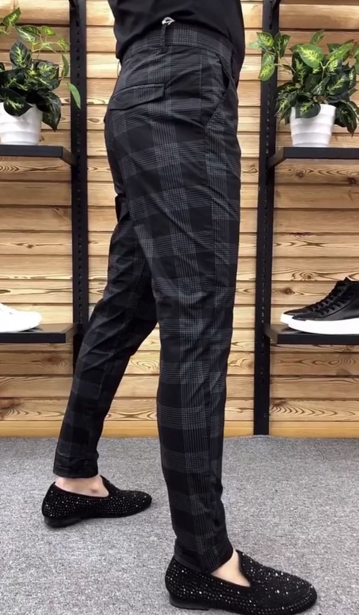 春季新款男士休闲格子裤时尚流行修身小脚裤韩版潮流长裤潮男