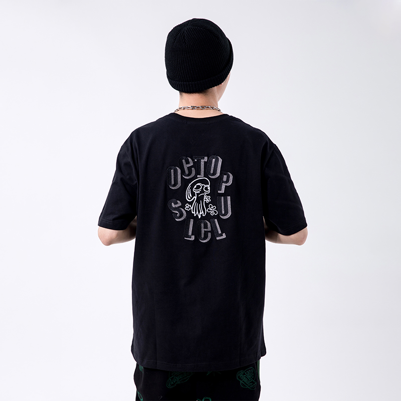 烦恼的Octopus 夏季潮流章鱼刺绣T恤街头嘻哈宽松休闲男女短袖衫