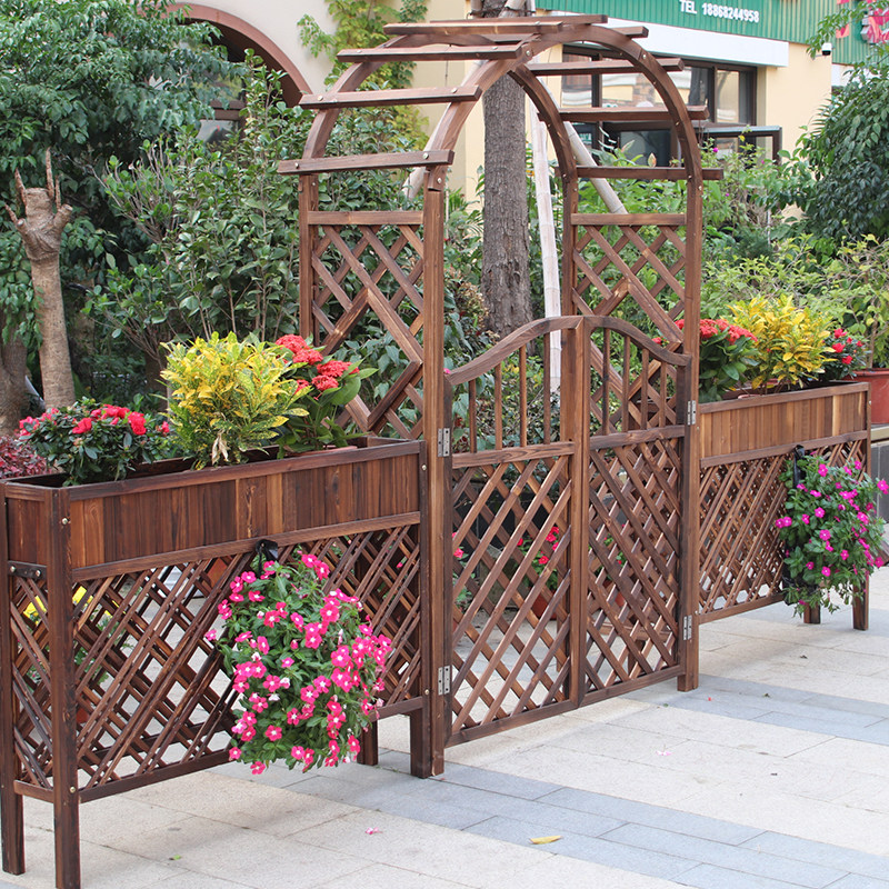 户外木质防腐木门木栅栏园艺双开门篱笆门菜园花园院子门木围栏门