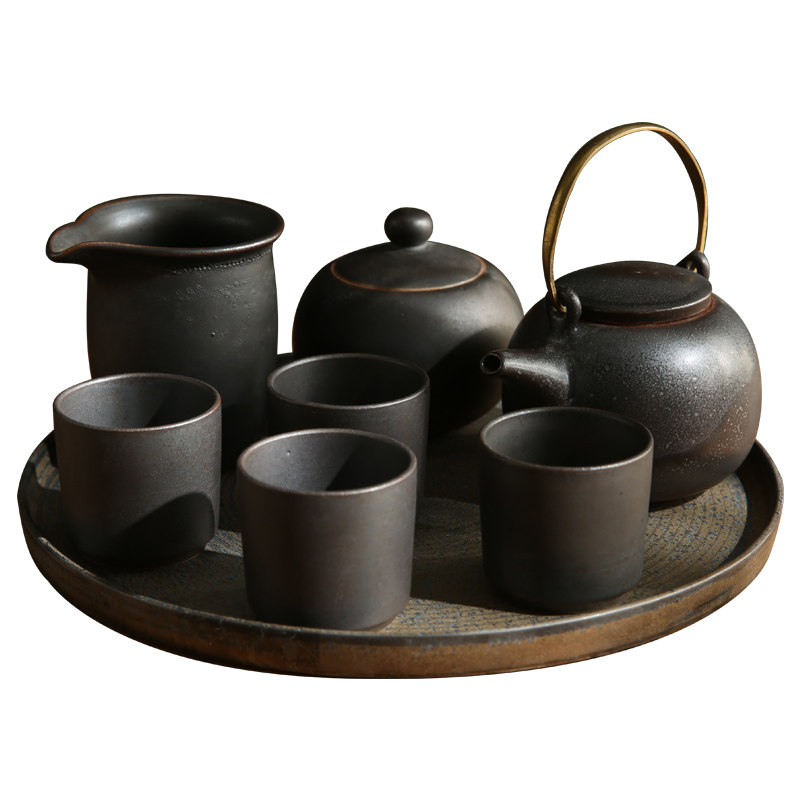 简约复古陶瓷功夫功夫茶茶具套装提梁茶壶公道摆件