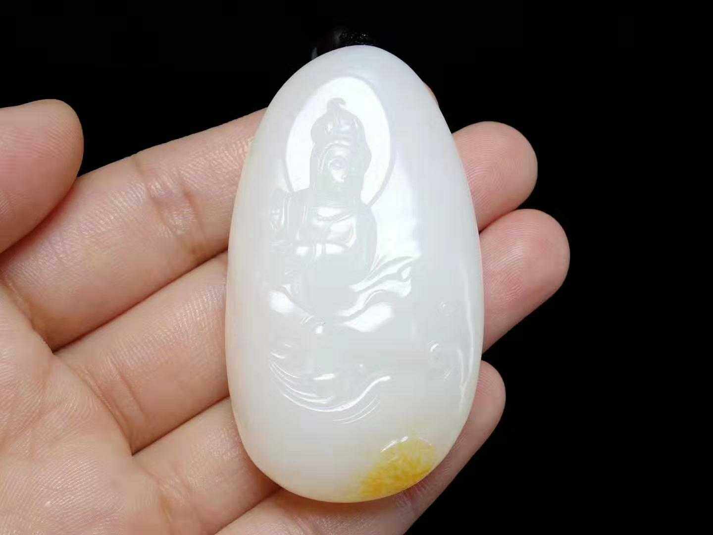 精品和田羊脂白玉玉观音吊坠青海料俄且末糖料颈饰