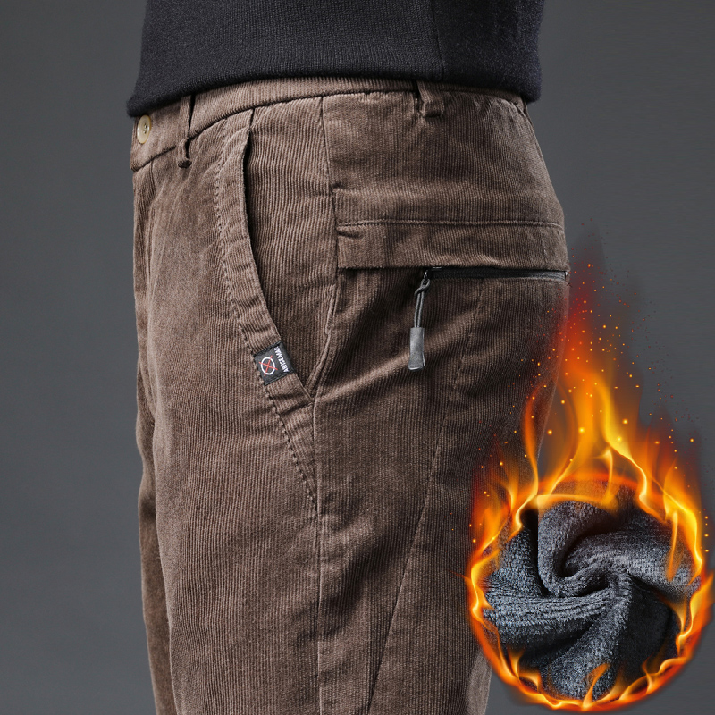 加绒加厚灯芯绒男裤子秋冬款冬季条绒男士休闲裤直筒宽松中年爸爸