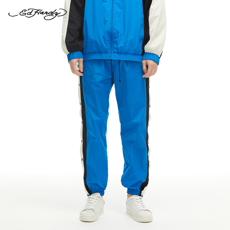 Ed Hardy官方正品2022夏季新款拼接条纹运动男士休闲长裤E1OBM119