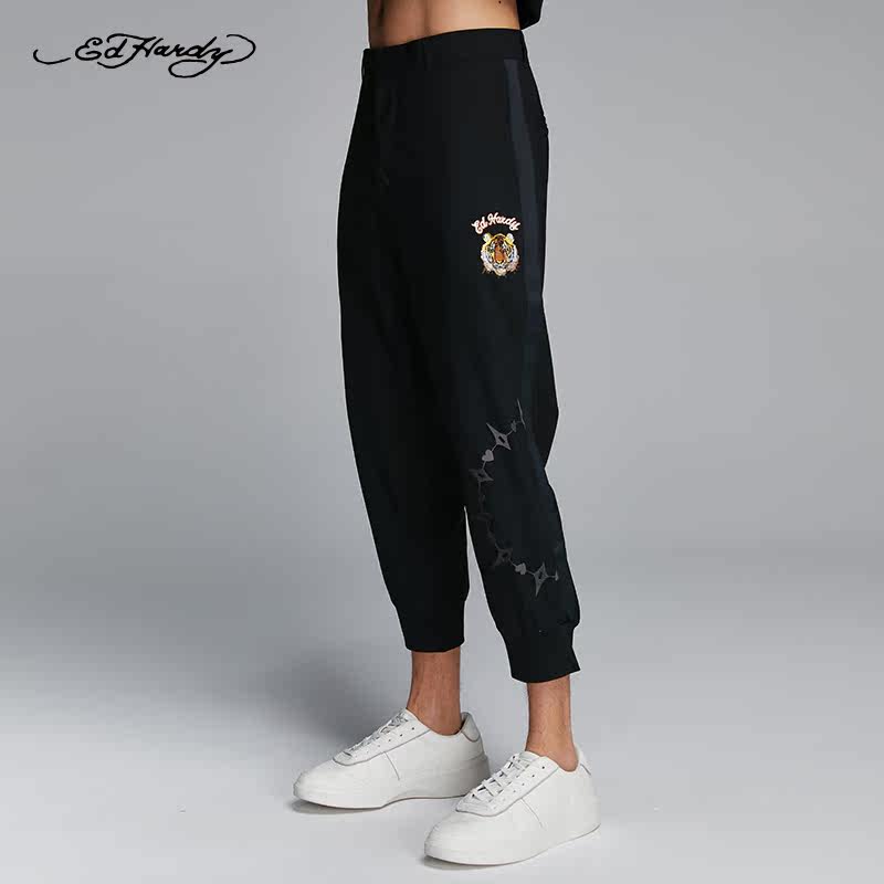 edhardy春秋新品男士潮流时尚虎头刺绣休闲长裤休闲裤