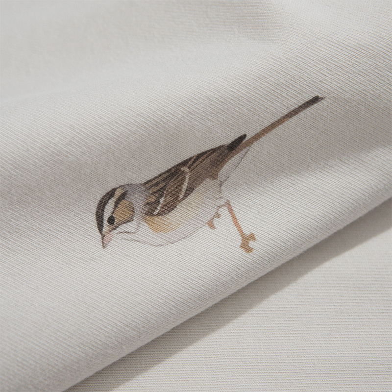 夏季原创日系文艺国潮复古印花重磅纯棉短袖T恤男情侣款小鸟 麻雀