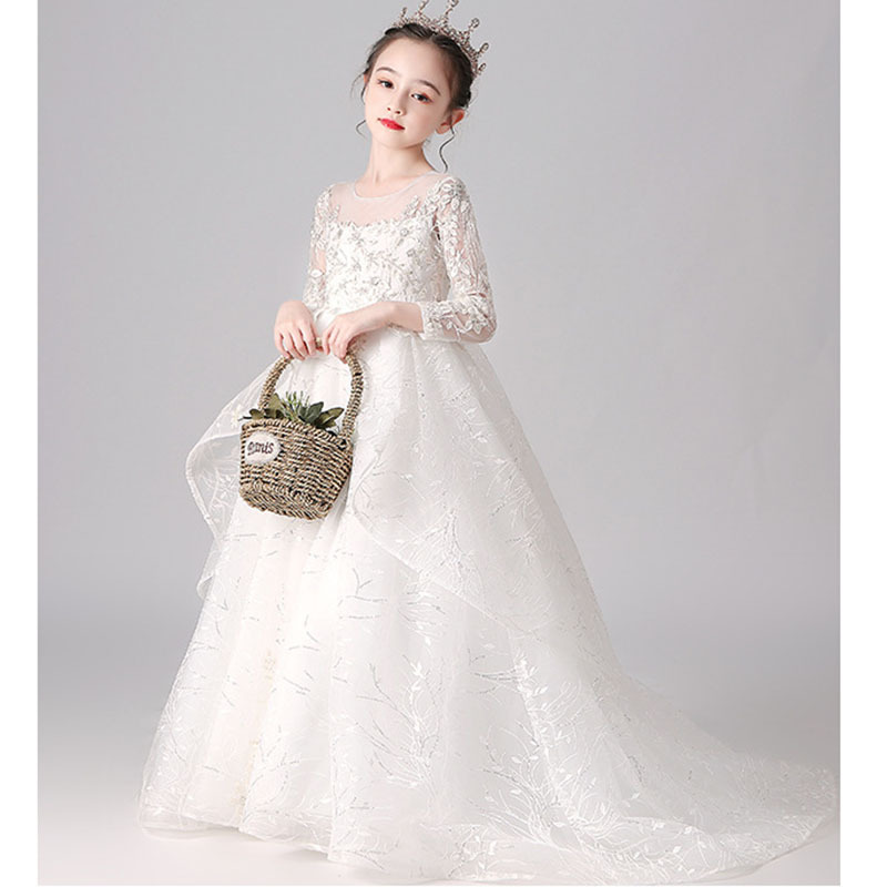 女孩十岁婚纱公主裙走秀托尾高端小学生主持人独唱儿童礼服