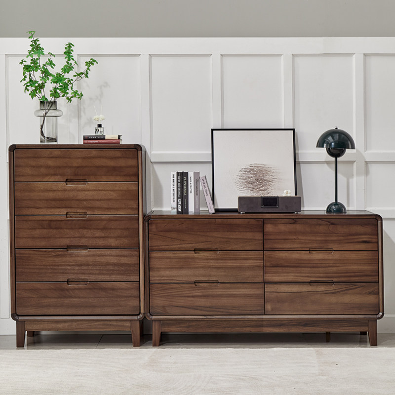 北欧黑胡桃木五斗柜橱组合简约现代卧室全实木3斗4斗柜收纳储物柜