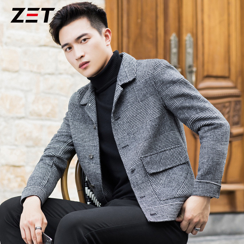 双面尼羊毛上衣男士短款秋冬韩版工装呢子外套无羊绒时尚潮流夹克