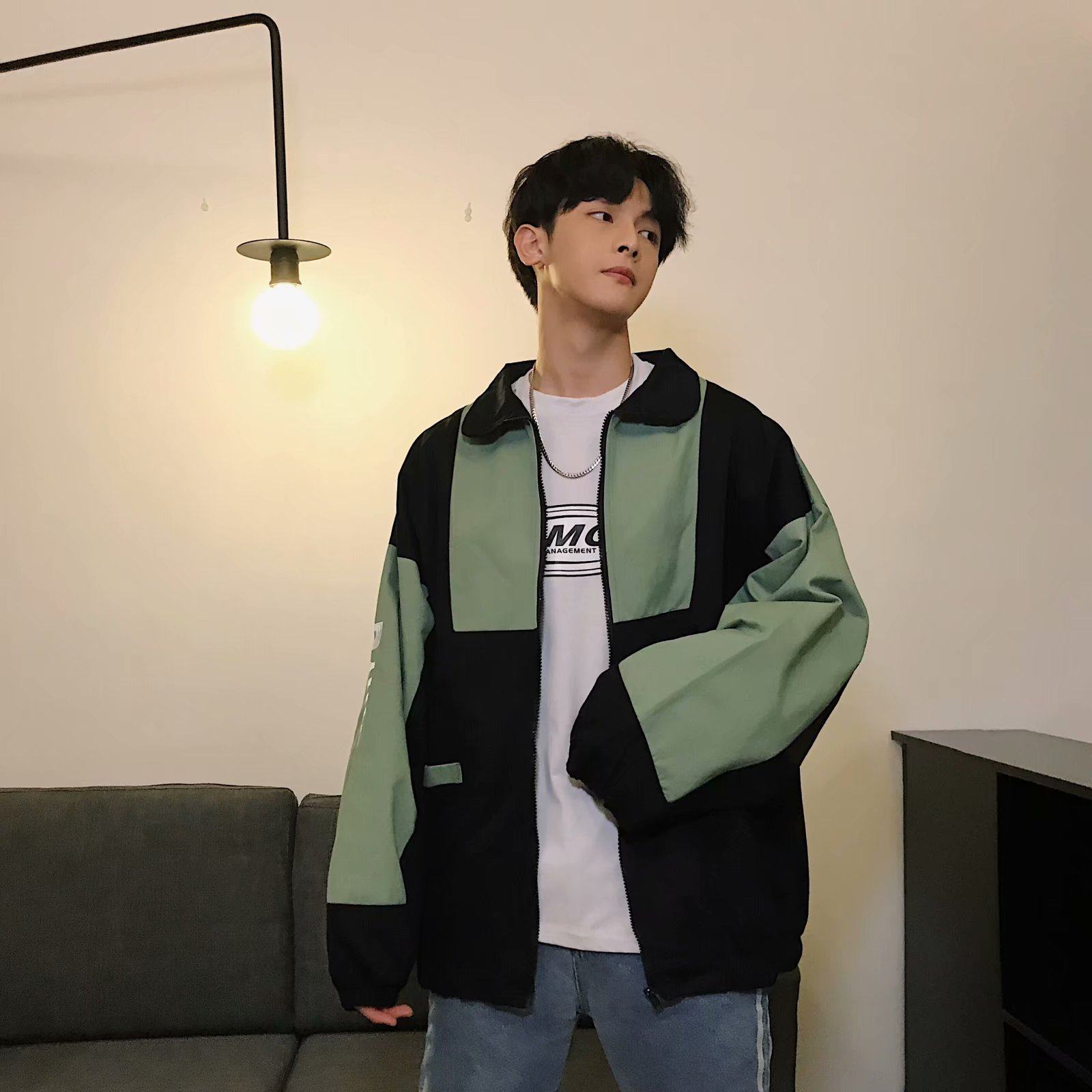 春秋冬季外套男韩版潮宽松学生ins港风工装夹克bf原宿风加绒百搭